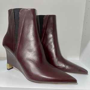 Zara Pointed Toe Wedge Heel Leather Ankle Boots
